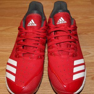 Adidas Icon Bounce Baseball Metal Cleats- Color:Red-White Stripes